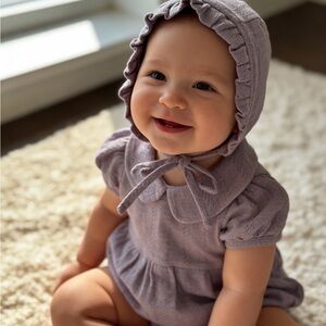 Lavender Kate Quinn Organics Lilac Bubble With Matching Bonnet  3-6M